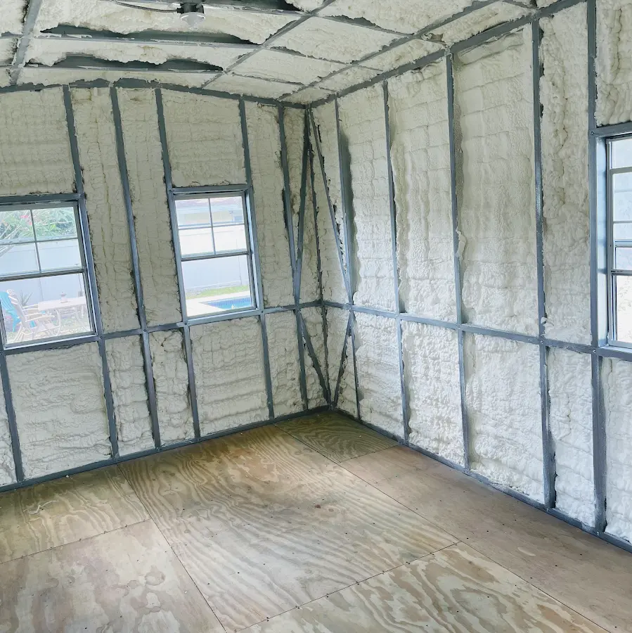 Closed-cell spray foam insulation applied to wall cavities in a residential project in Cockeysville